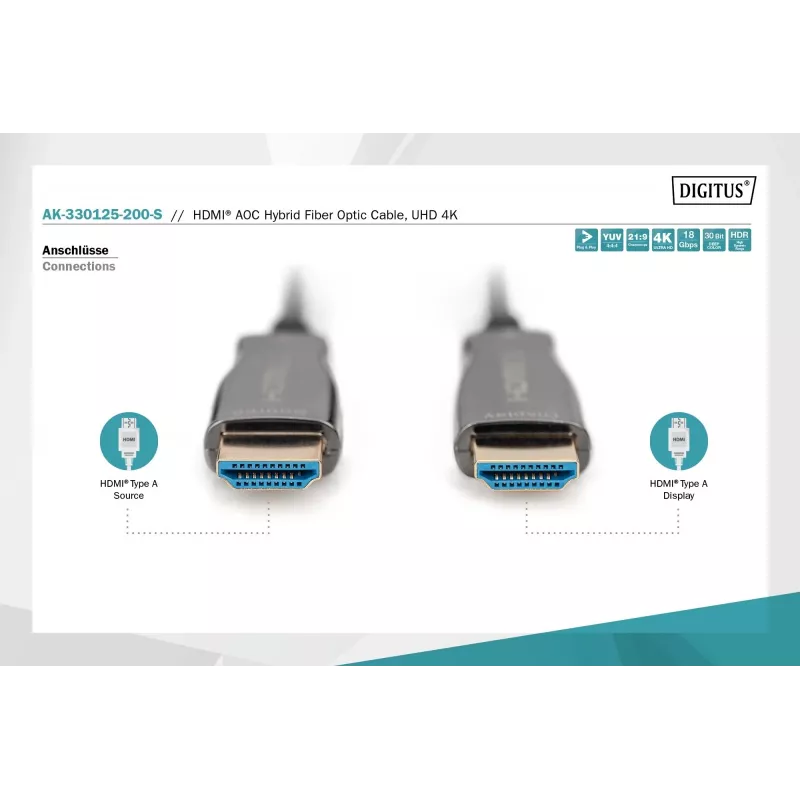 HDMI AOC Hybrid Fiber Optic kabelis Digitus AK-330125-200-S