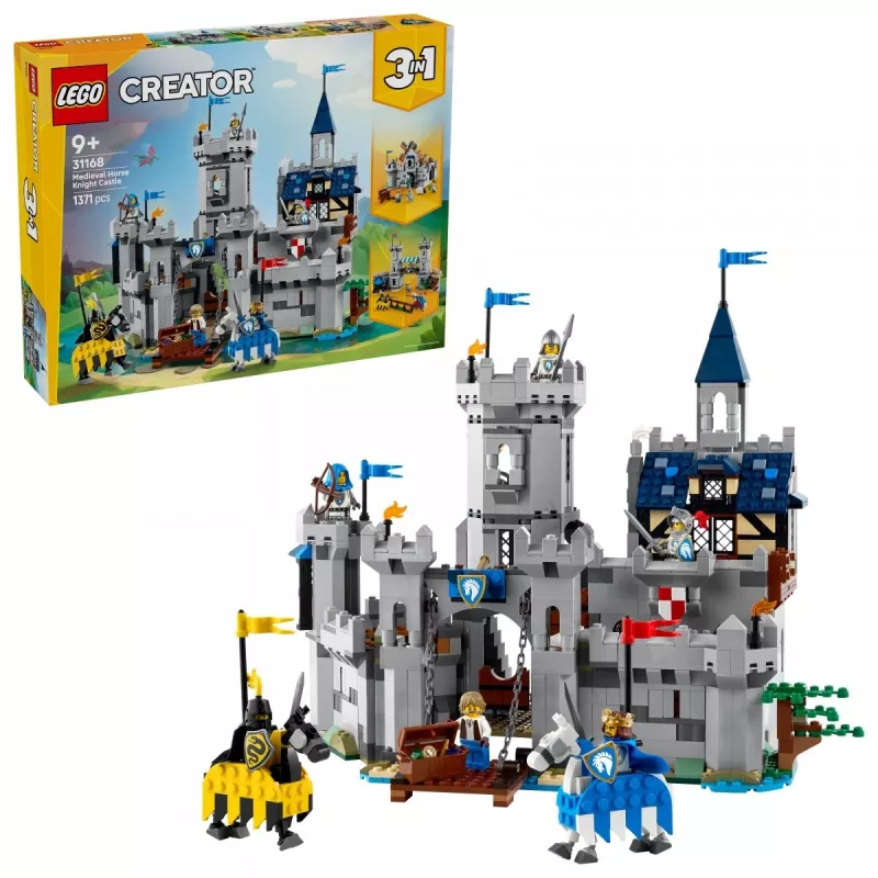 Konstruktors LEGO Creator 3-in-1 Viduslaiku bruņinieku pils komplekts 31168 — 1371 detaļas, 6 minifigūras, vecumam 9+