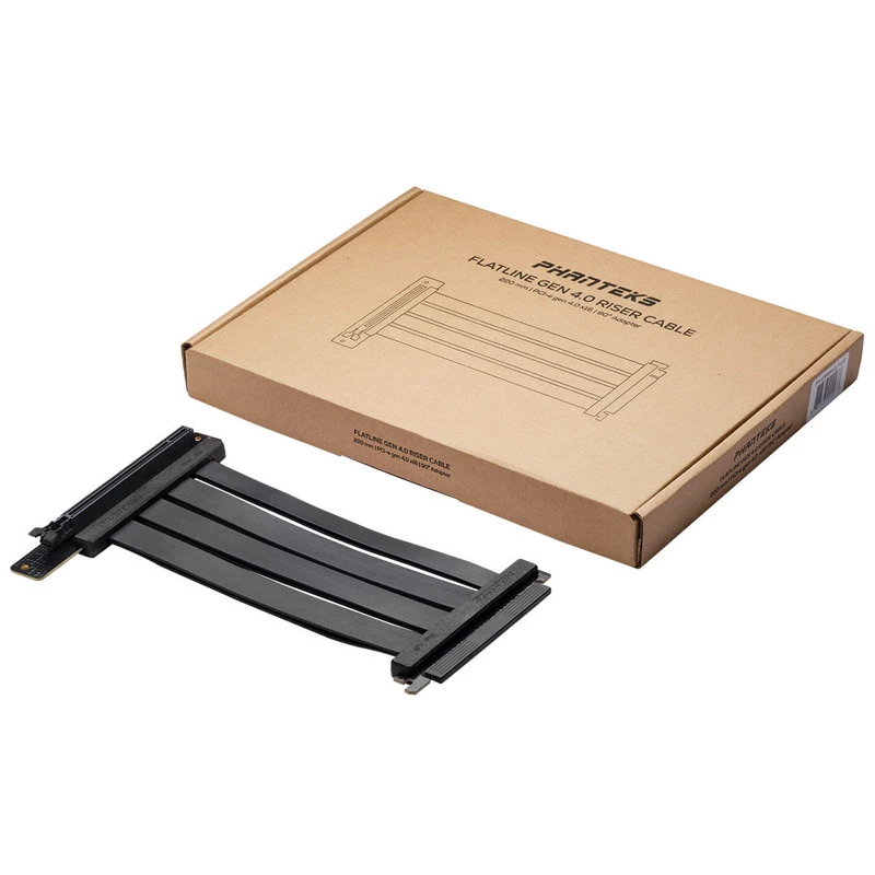 PHANTEKS PCI-E 4.0 x16 Riser Flat Line kabelis, 90 grādi, 22 cm - melns