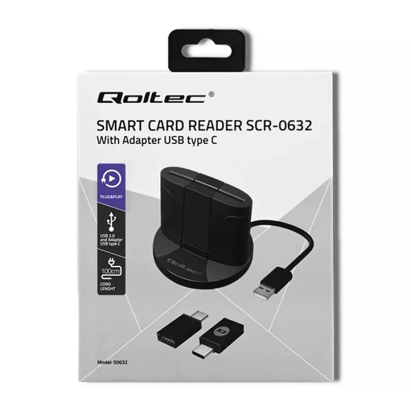Viedkartes lasītājs Qoltec 50632 USB 2.0 Melns 1 m kabelis
