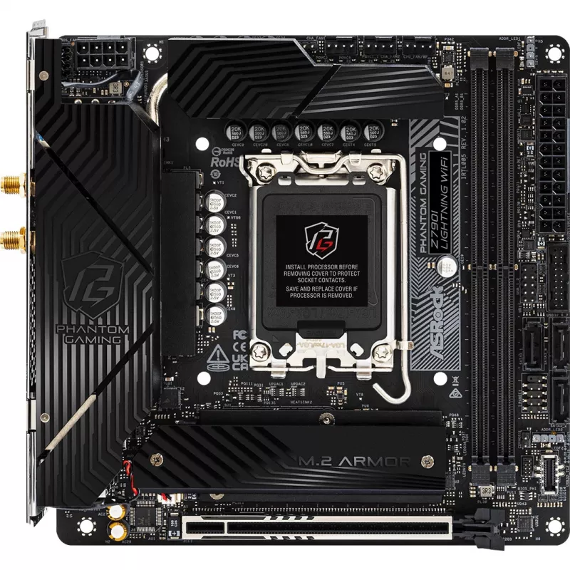 Mātesplate ASRock Z790I LIGHTNING WIFI — Intel Z790, LGA 1700, Mini-ITX, DDR5 līdz 8600 MHz, 2x DIMM, Wi‑Fi 6E, 2.5Gb LAN, 2x M.2