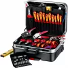 Mehānikas instrumentu komplekts Knipex 00 21 06 — 68 instrumenti, ietver adatdeguna un ūdenssūkņa knaibles, sarkani/dzelteni instrumenti, melns futrālis (515×438×265 mm)