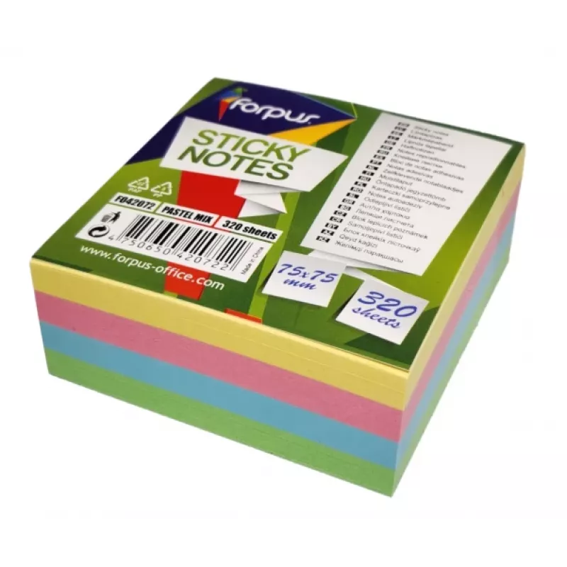 Līmlapiņas Forpus, 75x75mm, 4 pasteļtoņu sajaukums, kubs (1x320)