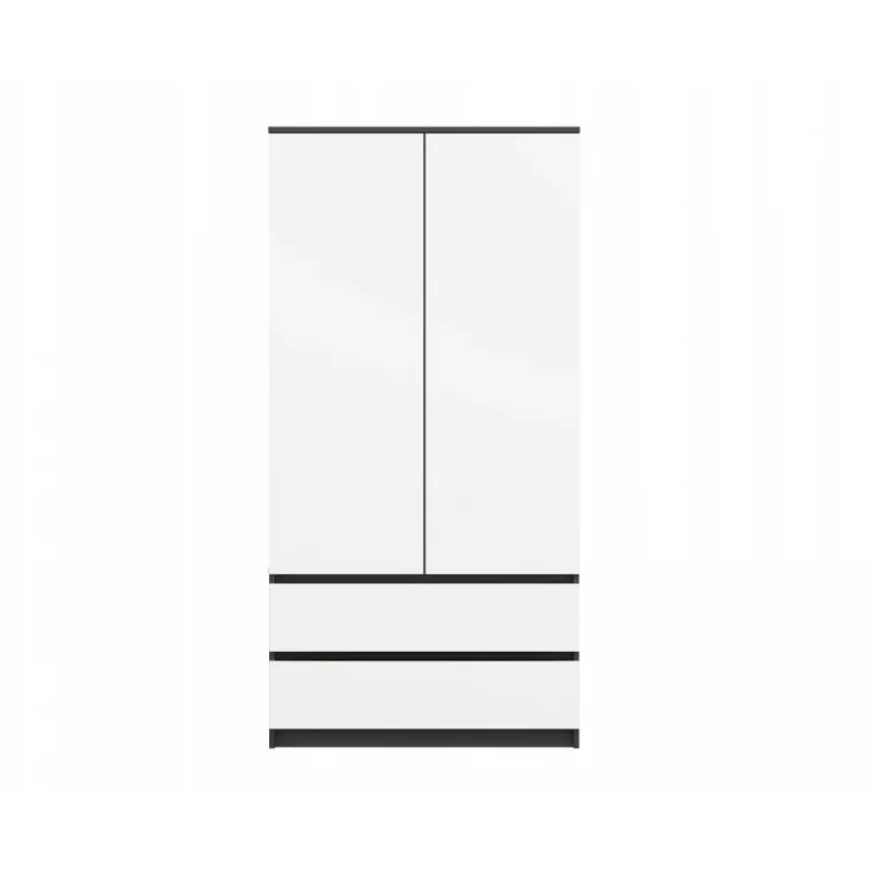 Skapis top e shop MALWA SS-90, 90×180×50 cm, antracīta rāmis, baltas veramas durvis, 2 atvilktnes, lamināts 16 mm