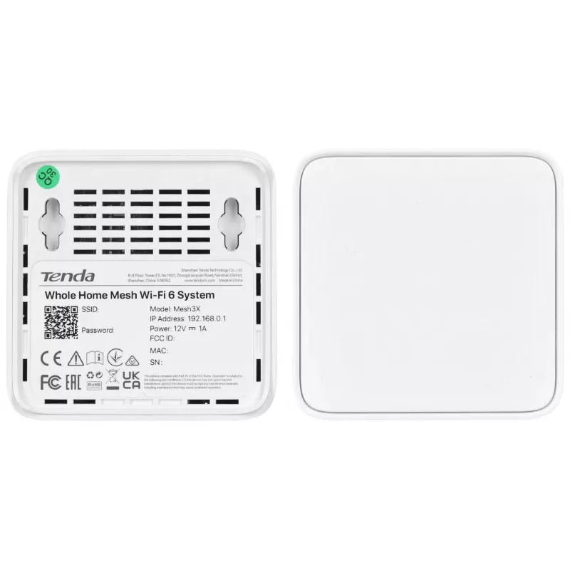Mesh Wi‑Fi sistēma TENDA EX3-3, 3-gabalu komplekts, divjoslu 2.4/5 GHz, Wi‑Fi 6, līdz 1201+300 Mbit/s, 2 iekšējās antenas, WPA3