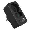 Strāvas sadalītājs MACLEAN MCE249 F/B — 2 maiņstrāvas ligzdas (16A + 6A) ar 2×USB-A un 2×USB-C PD 20W, ES spraudnis, melns