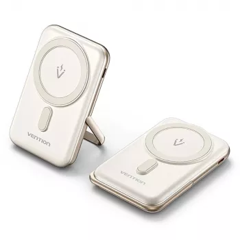 Ārējais akumulators Vention 10000mAh Magnetic Wireless 20W — 10000 mAh, 3 A izeja, USB-C, balts