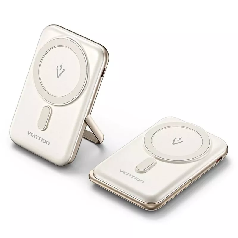 Ārējais akumulators Vention 10000mAh Magnetic Wireless 20W — 10000 mAh, 3 A izeja, USB-C, balts
