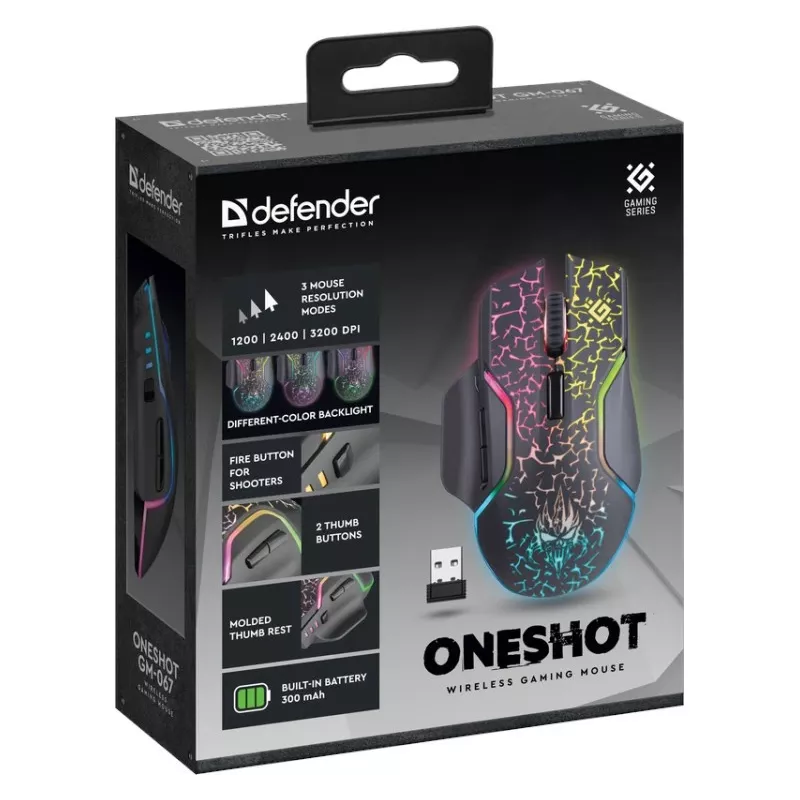 Defender Oneshot GM-067 pele spēlēm labās rokas RF bezvadu + USB tips