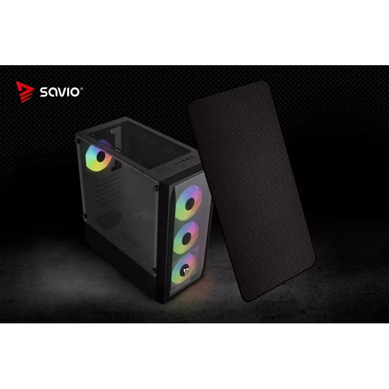 PC korpuss SAVIO Noctis Flow RGB — Cube, ATX/Mini-ITX, 3x 120 mm priekšējie ventilatori, rūdīta stikla sānu panelis, max GPU 35 cm