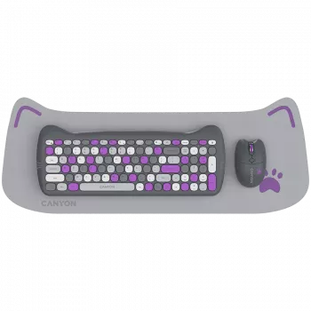 Bezvadu tastatūras un peles komplekts CANYON HSET-W6 Kitty Edition – violeta