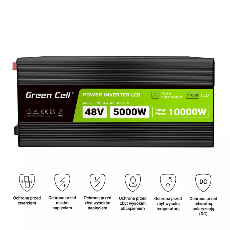 LCD pārveidotājs 48V 5000W/10000W tīrais sinusoidālais vilnis ar displeju