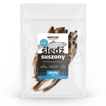 Žāvētas siļķes suņu kārums UNISZKI 50 g — zivju garša, 50 g paciņa, dabīgs, ciets našķis