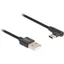 USB 2.0 kabelis, USB-A spraudnis > USB-C spraudnis (melns, 1 metrs, pītais, 90° leņķī)