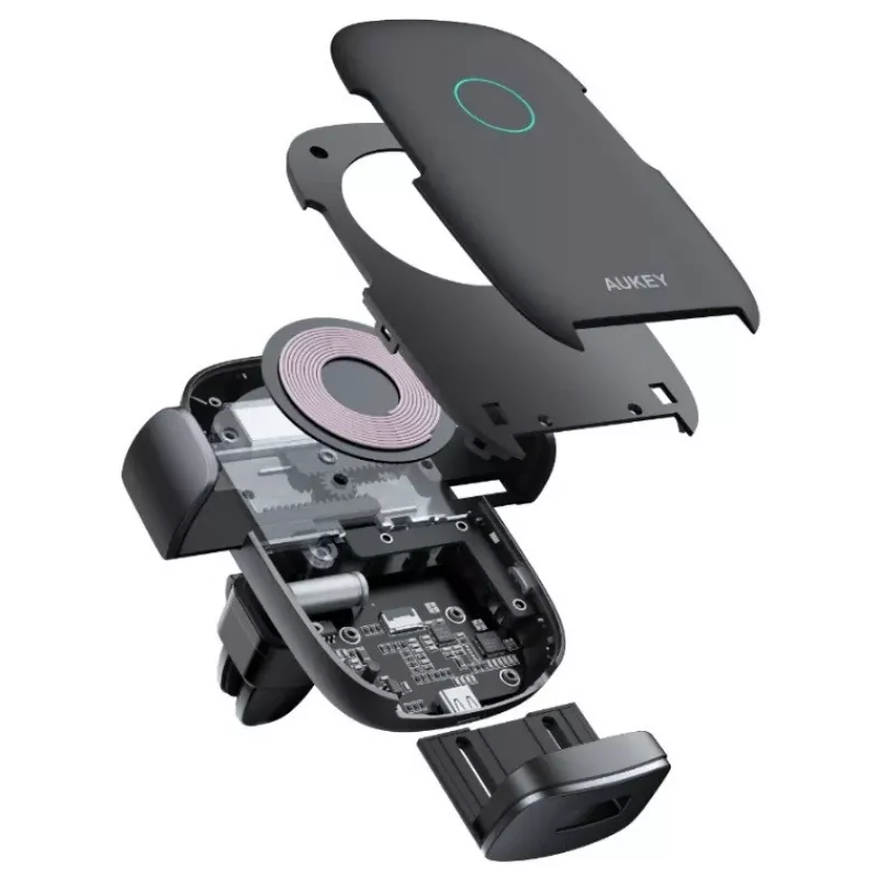 Bezvadu uzlādes telefona turētājs automašīnā Aukey HD-C52 — Qi saderīgs regulējama leņķa automašīnas telefona turētājs ar bezvadu uzlādi