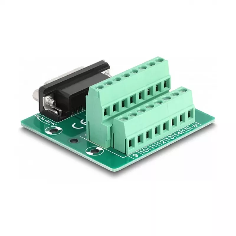 DeLOCK D-Sub 15 kontaktu ligzda uz spaiļu bloku DIN sliedei 58 mm x 61 mm x 30 mm