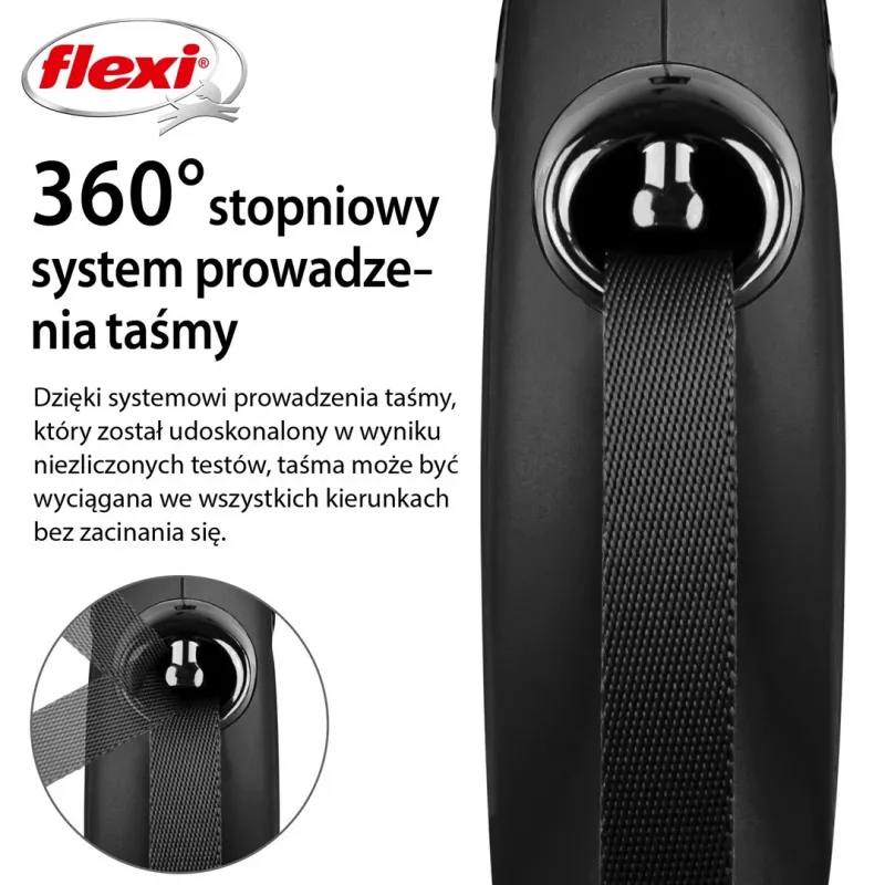 Ievelkamā suņu pavada Flexi New Classic L 5 m Melna – aukla, lielām šķirnēm (25–45 kg), maks. slodze 50 kg