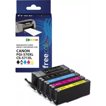 Freecolor Canon PGI-570XL melnā + CLI-571XL BK/C/M/Y kasetņu komplekts