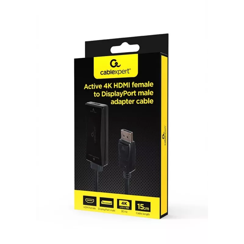 Video kabeļa adapteris GEMBIRD A-HDMIF30-DPM-01 HDMI Type A uz DisplayPort 0,15 m Melns