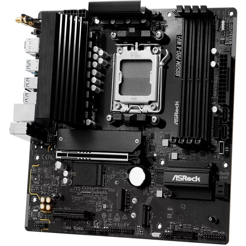 Mātesplate ASRock B850M Pro-A WiFi micro ATX – AMD B850, Ligzda AM5, DDR5, 4x DIMM, 256GB, Wi‑Fi, 2.5Gb LAN