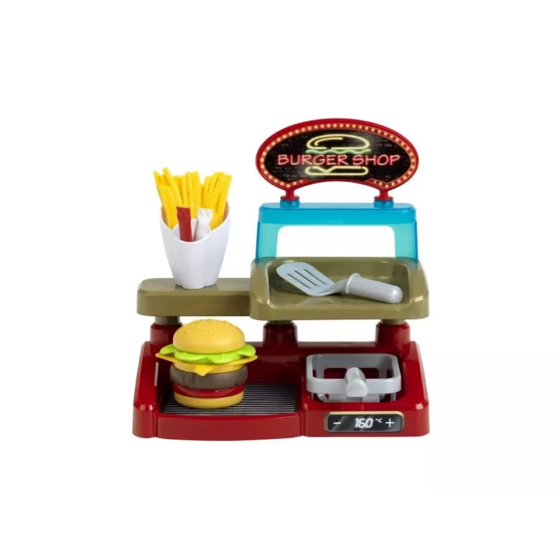 Play Burger Shop komplekts KLEIN 7336 — kompakts dizains, viegli tīrāma bērnu lomu spēles rotaļlieta