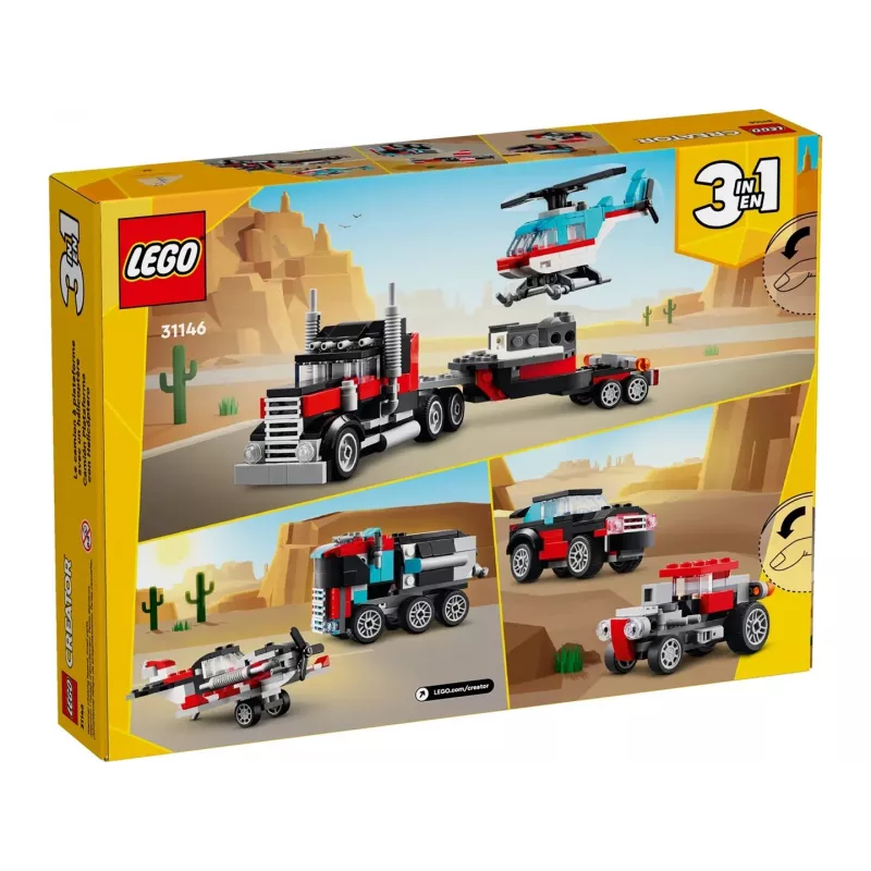 LEGO Creator 2-in-1 komplekts “Flatbed Truck with Helicopter” 31146, pārveidojams būvējums bērniem