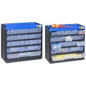 Small parts organizer allit 464610, plastic storage box 300x285x135 mm, melns/zils