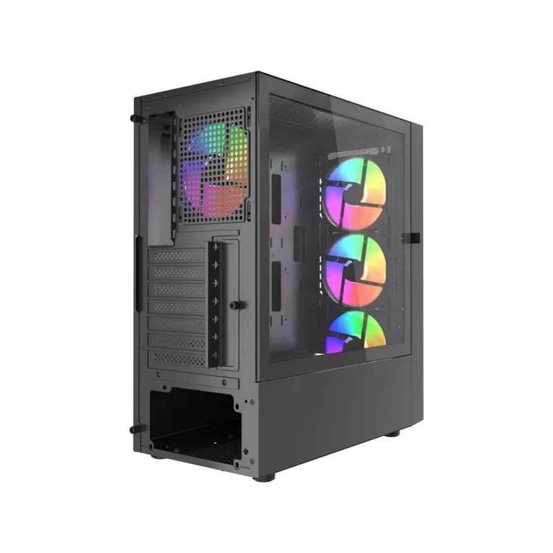 PC Case GEMBIRD Fornax 4300 Midi Tower ATX, rūdīts stikls, 2x3.5 collu nodalījumi, 3x2.5 collu nodalījumi, ARGB ventilatoru atbalsts, USB 3.2 Gen1