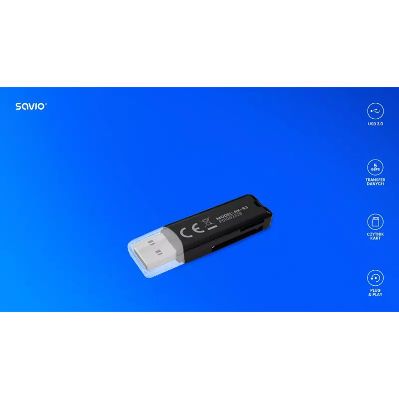 SD karšu lasītājs, USB 2.0, 480 Mb/s, AK-63 Savio SAVAK-63
