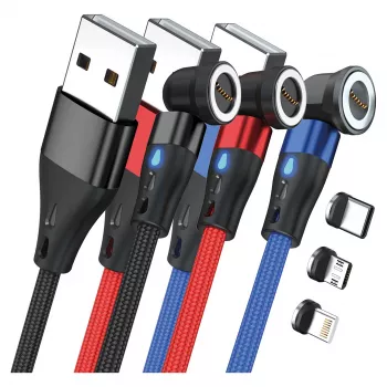 USB kabelis RealPower MagneticCharge3 1m USB A melns zils sarkans