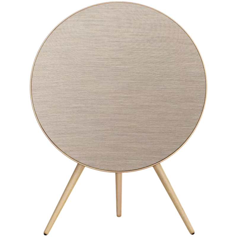 Beosound A9 5. paaudzes skaļrunis Gold Tone (aizmugure smilšu krāsā/pārsegs zelts/kājas baltais ozols)