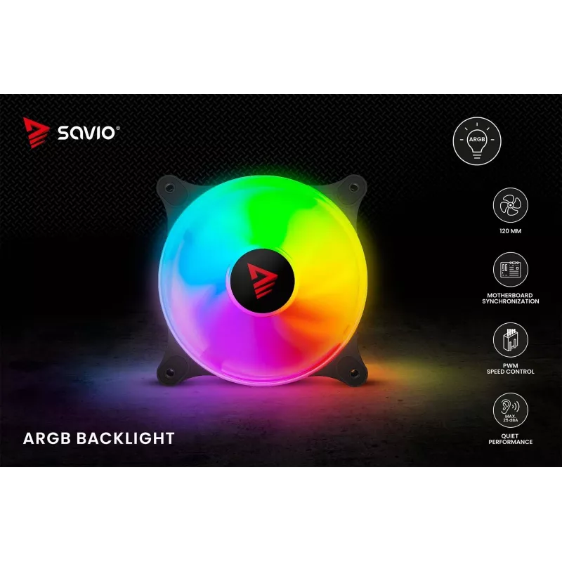 SAVIO Blast 120mm ARGB PWM korpusa ventilators - melns