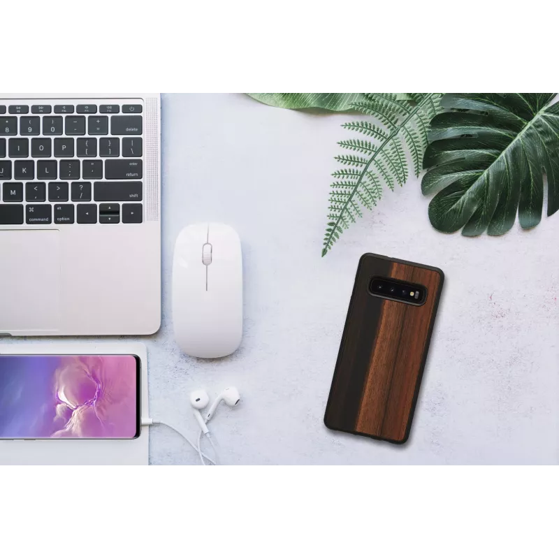 Viedtālruņa maciņš man and wood Samsung Galaxy S10 — melnkoka melns, aizsargājoša koka aizmugure un buferis