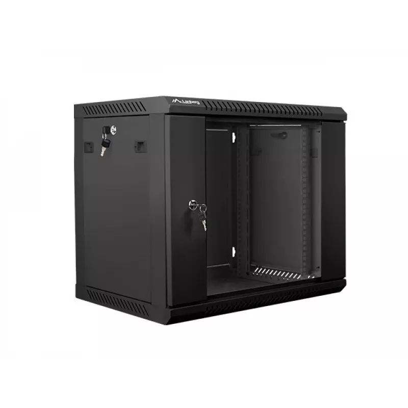 Pie sienas stiprināms statīvs LANBERG 9U (600×450×507 mm) IP20, maks. slodze 60 kg, melns