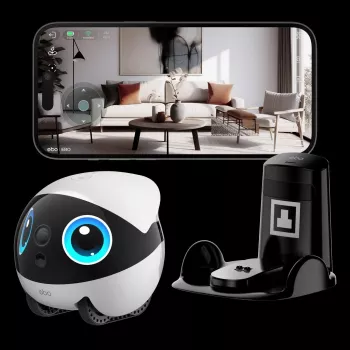 Robot Wi‑Fi Enabot EBO Air2 Plus — 5000 mAh baterija, 111 mm augstums, iekštelpu mājdzīvnieku pavadošanas un uzraudzības robots