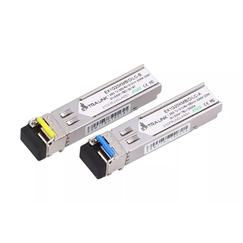 Extralink SFP WDM modulis 1.25G, 1.25Gbps, 1310/1550nm, vienmoda, 20km, LC, DOM, pāris