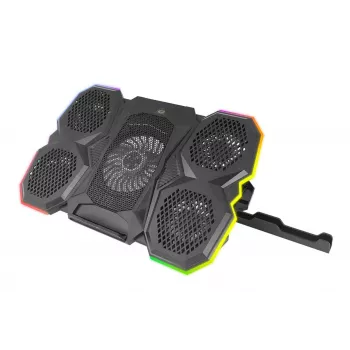 Esperanza Breva EGC107 spēlēm paredzēts portatīvā datora dzesēšanas paliktnis ar tālruņa statīvu, 2600 apgr./min., LED RGB, melns