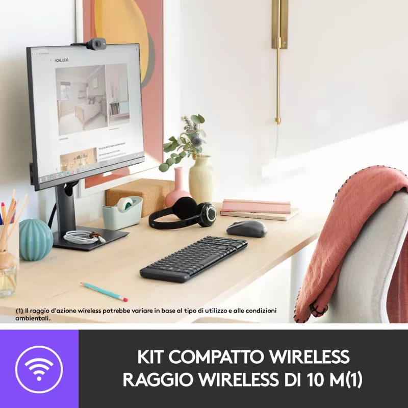 Logitech Wireless Combo MK220 - tastatūras un peles komplekts - bezvadu - 2,4 GHz - itāļu - tumši pelēks (920-003721)