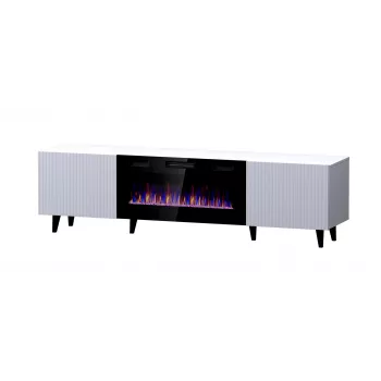 TV skapītis Cama Meble PAFOS EF ar elektrisko kamīnu 180×42×49 cm, balts, matēts