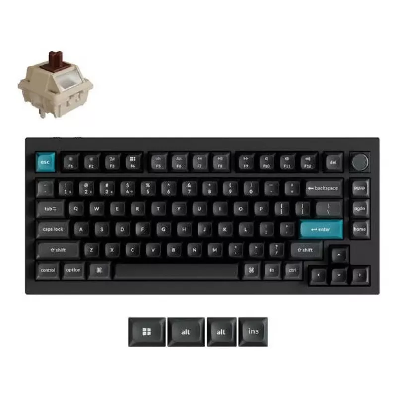 Mehāniskā 75% tastatūra Keychron Q1 Ultra 8K — USB + RF bezvadu + Bluetooth, RGB, melna
