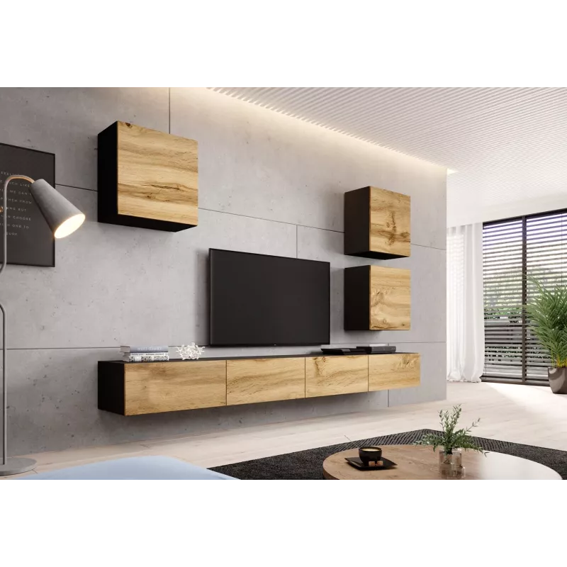 Pie sienas stiprināms glabāšanas skapis cama meble VIGO 50×50×30 cm melns / Wotan ozols