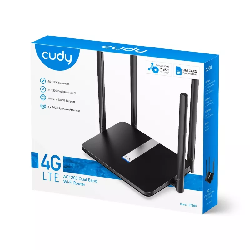 Cudy LT500 bezvadu maršrutētājs Fast Ethernet Divjoslu (2.4 GHz / 5 GHz) 4G Melns