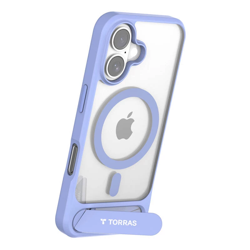 Aizsardzības vāciņš tālrunim Torras Pstand Series iPhone 16 — zils, plāns ar integrētu statīvu