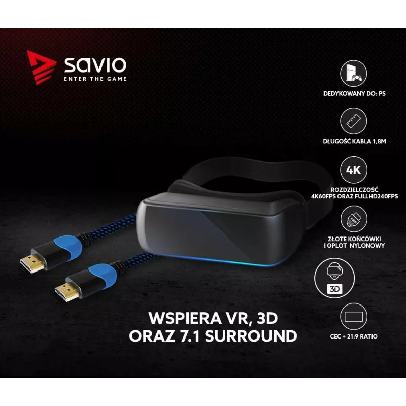 Savio GCL-02 HDMI kabelis 1,8 m HDMI Type A (standarta) Melns,Zils