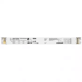 Balasts/LED draiveris Osram QTP5 2X14…35, kalpošanas laiks 100000 h, ieeja 198–264 V, 50/60 Hz, 24 A, -20–50 °C, 30×360×21 mm