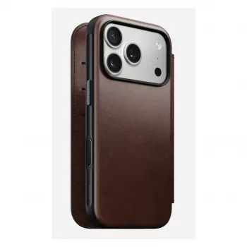 Mobilā tālruņa vāciņš Nomad Modern Leather Folio iPhone 17 Pro, āda/alumīnijs, 16 cm (6,3 collas) brūns, 4 karšu kabatas