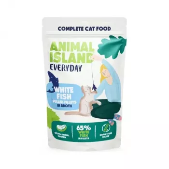 ANIMAL ISLAND Everyday Baltās zivs filejas buljonā - mitrā kaķu barība - 12 x 85g