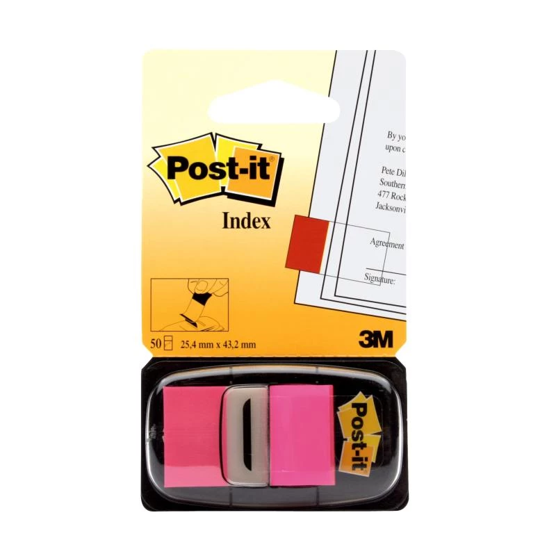 3M Post-it Index Rozā, šaurs, 50 līmlapiņas, izmēri 25,4 x 43,2 mm, vienreizējā dozatorā (I680-21)