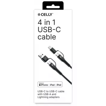 Celly 4-IN-1 kabelis A+C to C+LIGHT 2M BK