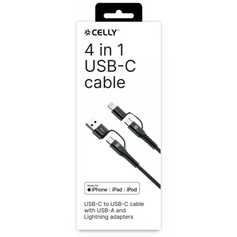 Celly 4-IN-1 kabelis A+C to C+LIGHT 2M BK